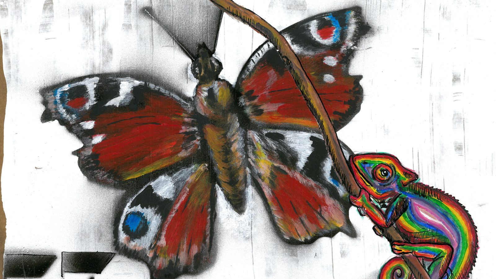 Butterfly & Chameleon, a hand-painted archetype of the number 33