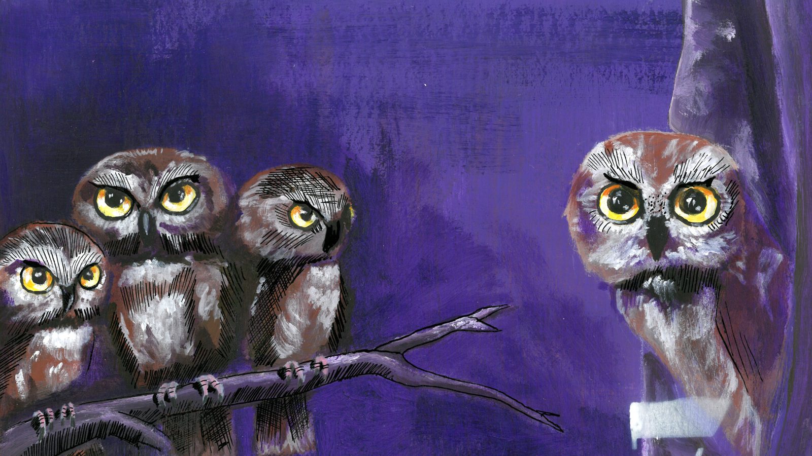 The Owl, a hand-painted archetype of the number 7